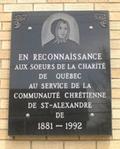 Plaque des Soeurs de la Charité de Québec. Vue avant