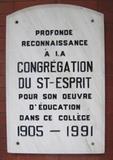 Plaque de la Congrégation du Saint-Esprit. Vue avant