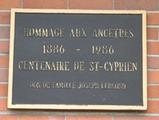 Plaque du centenaire de Saint-Cyprien. Vue avant