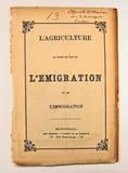 Brochure (L'agriculture au point de vue de l'émigration : lecture devant "L'Union Catholique", le 27 octobre 1872). Page de titre