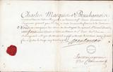 Document (Certificat d'admission du baron de Longueuil dans l'ordre militaire de St-Louis, le 25 août 1734)