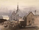 Basilique-cathédrale de Notre-Dame-de-Québec. Vue de la cathédrale et place du marché, 1841, Millicent Mary Chaplin