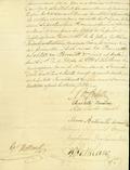 Document (Procuration de Barthélémy Joliette, tuteur des héritiers mineurs et autres de Marie Suzanne Antoinette Marganne de Lavaltrie, à Bernard Henri Leprohon, pour recouvrer ce qu'il pourra des biens de François Josué de Lacorne, vendus en France comme "biens nationaux")