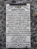 Plaque commémorant les donateurs qui ont permis d'ériger le sanctuaire en 1958 lors de la célébration du 100e anniversaire des apparitions de Lourdes.