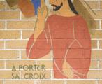 Station de chemin de croix (Simon aide Jésus à porter sa croix). Vue de détail
