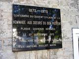 Plaque en hommage des Soeurs du Bon-Pasteur. Vue avant
