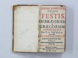 Livre (Johan. Jonstonii doctoris medici De festis hebraeorum et graecorum schediasma). Page de titre