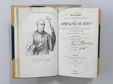 Livre (Histoire religieuse, politique et littéraire de la Compagnie de Jésus : composée sur les documents inédits et authentiques (Tome IV)). Page de titre et frontispice avec signature