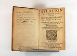 Livre (Relation de ce qui s'est passé en la Nouvelle France, es années 1640 et 1641 : envoyée au r. père provincial de la Compagnie de Jésus, de la province de France). Page de titre et notes manuscrites