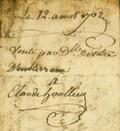 Document (Contrat de vente d'un terrain, dans le fief Closse, par Marie-Anne Noële Denis de Vitré à Claude Houllier)