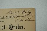 Livre (Historical notes on the environs of Quebec : drive to Indian Lorette, Indian Lorette, Tahourenche, the Huron chief, the St. Louis and the St. Foy roads, the Chaudière falls : these historical jottings are intended to supply the omissions in the guide books). Signature de Baby