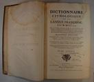 Livre (Dictionnaire étymologique de la langue françoise (Tome II)). Page de titre avec signature