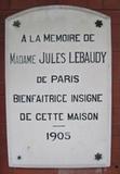 Plaque de Madame Jules Lebaudry. Vue avant