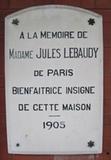 Plaque de Madame Jules Lebaudry. Vue avant