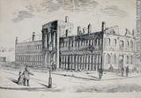 Ruines des édifices du Parlement, marché Sainte-Anne, Montréal, QC, gravure sur bois, 1849 / John Henry Walker - vers 1910