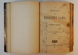 Brochure (An essay on the registry laws of Lower Canada). Page de titre avec notes manuscrites