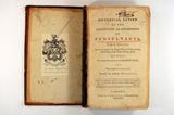 Livre (An historical review of the constitution and government of Pensylvania [sic] : from its origin, so for as regards the several points of controversy, which have, from time to time, arisen between the several Governors of that province, and their several assemblies). Page de titre avec signature et ex-libris