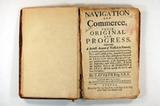 Livre (Navigation and commerce, their original and progress containing a succinct account of traffick in general ; its benefits and improvements ; of discoveries, wars and conflicts at sea, from the original of navigation to this day, with special regard to the English nation). Page de titre