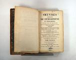 Livre (Oeuvres complettes de Démosthène et D'Eschine : traduites en fran&#263;ais, avec des remarques sur les harangues et plaidoyers de ces deux orateurs, précédées d'un discours préliminaire... (Tome I)). Page de titre