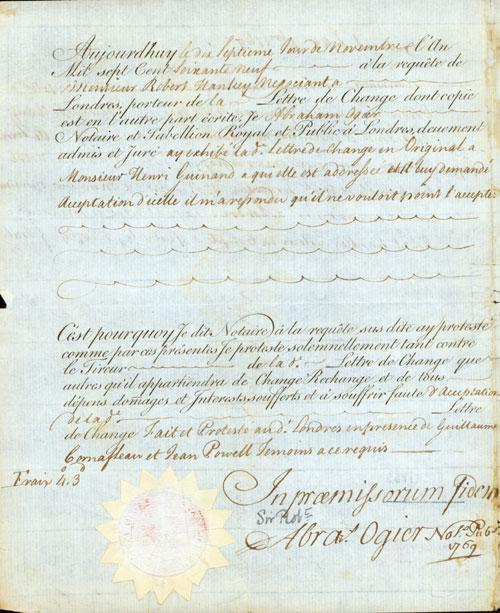 Dame De La Cote 3 Lettres Document (Lettres de change de dame veuve Benoit sur Robert Hankey, à