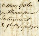 Document (Quittance à Jeanne Dalgueuil, veuve de Pierre Brillon dit Lafatigue pour l¿enterrement de son mari)