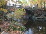 Pont du Faubourg du Moulin. Vue latérale depuis l'aval, rive est de la rivière du Moulin.