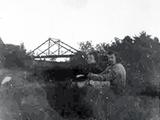 Pont Détroit. Photo d'archive de l'ancien de pont de bois au site Détroit. Date approximative 1940.