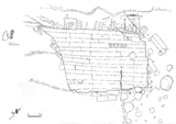 Épave de l'île du Wreck 2. Dessin de la section d'étrave 32M12A2 réalisé à partir d'une photomosaïque et de mesures directes.