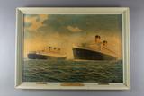 Marine de paquebots (Queen Mary et Queen Elizabeth). Vue générale