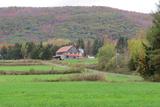 Site patrimonial du 36, chemin Bell. Vue de la grange-étable vers le mont Shefford