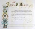 Document (Certificat de reconnaissance décerné à Maude Abbott par les citoyens du village de St. Andrews). Certificat.