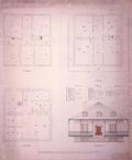 Fonds Charles-Philippe-Ferdinand-Baillairgé. Élévation de la façade principale, plan du soubassement, du rez-de-chaussée et des mansardes d'une villa, par Charles Baillairgé, sans date