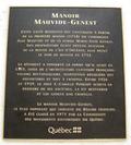 Plaque du manoir Mauvide-Genest - Gouvernement provincial. Vue avant