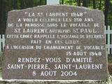 Plaque des 250 ans de la paroisse de Saint-Laurent. Vue avant