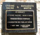 Plaque d'Étienne Racine et Marguerite Martin. Vue avant