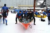 Pratique du canot à glace à Montmagny. La famille Fortin à l'occasion de la course du Grand défi des glaces tenue à Québec le 1er mars 2014.