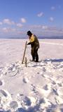 Un homme relâche les cordes du filet sous la glace, Miguasha (Nouvelle)
