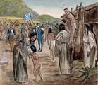Les Iroquoiens du Saint-Laurent accueillent Jacques Cartier à Hochelaga. Arrivée de Jacques Cartier à Hochelaga